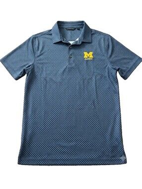 Cutter & Buck Michigan Alumni Polo Shirt Mens Medium Blue Geometric Golf Stretch